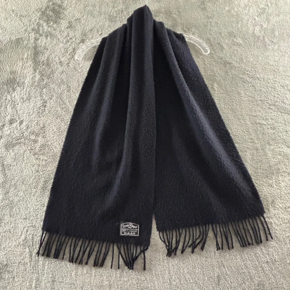Scots Regal Black Cashmere Scarf Made in Scotland Fringed Edge